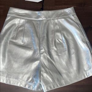High Waist Metallic Silver Women's Skort